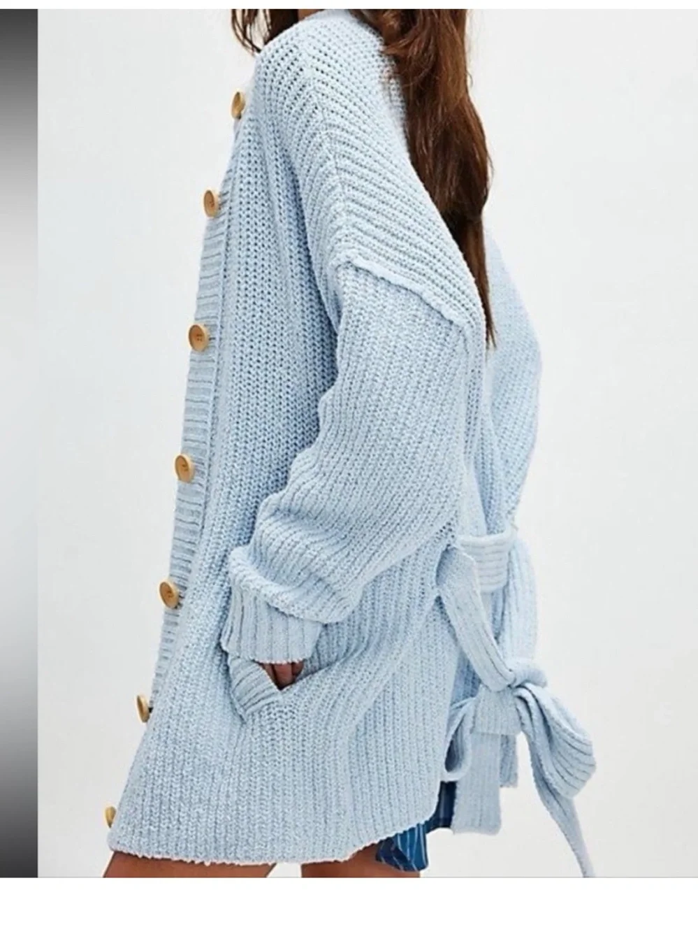 Free People Brooklyn Belted Cardi Sweater in Ballard Blue Size Small NWOT